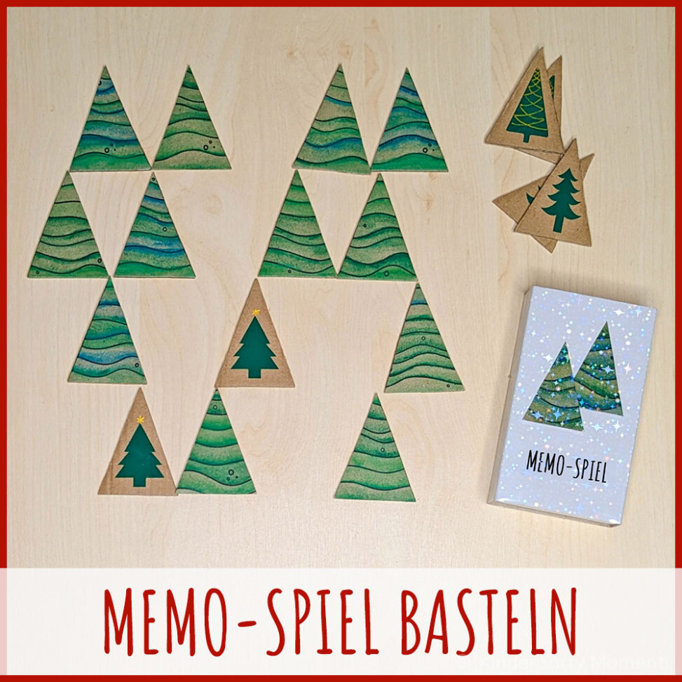 verdeckte und aufgedeckte Karten von selbst gestaltetem Tannebaum Memo Spiel