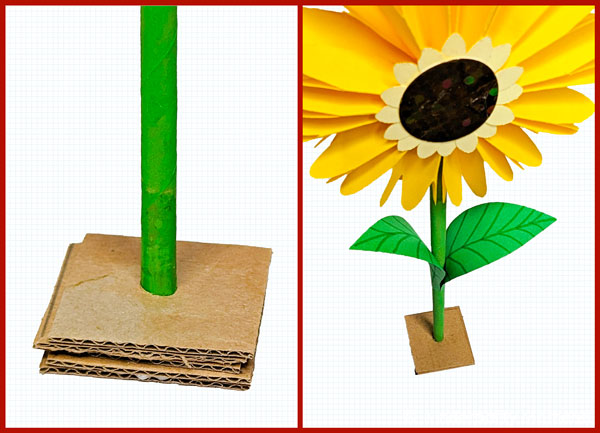 Pappfuß an einer Papier-Sonnenblume